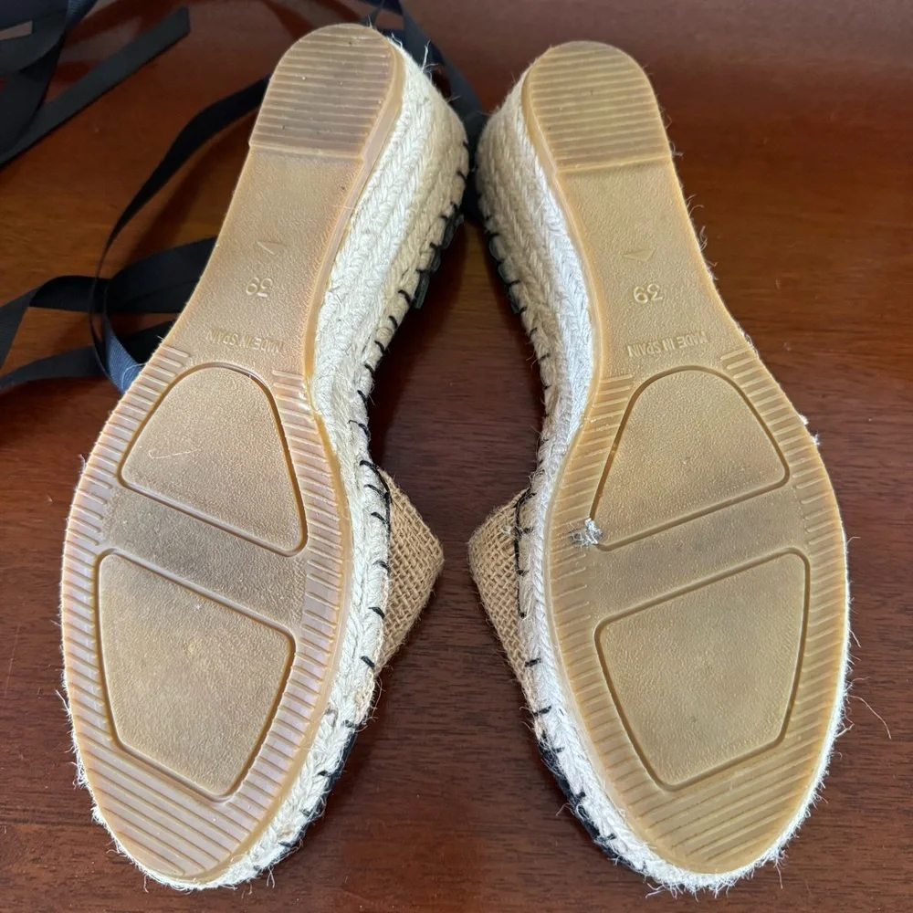 Maslinda Designs Ankle Tie Espadrille Wedges Black Beige EU 39